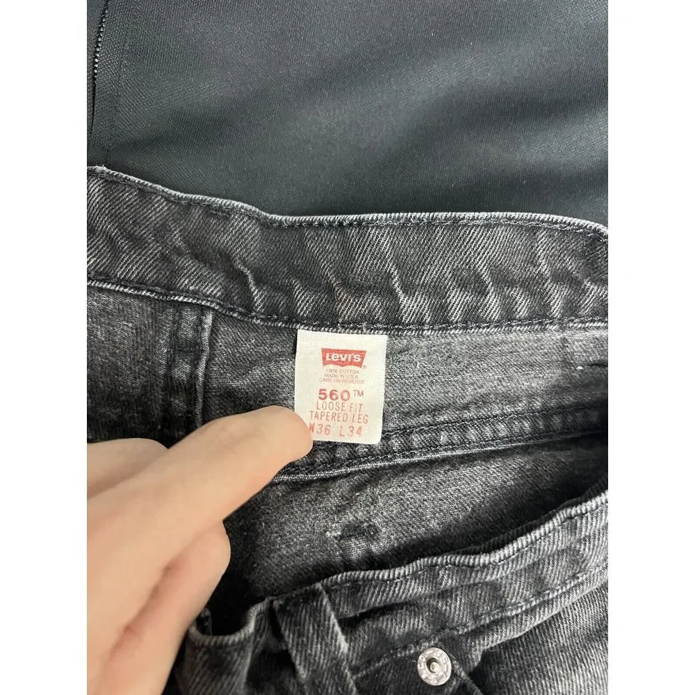 Vintage 90s Levi's 560‎ Jeans Men 36x34 Fit 32x33 Black Orange Tab Faded Denim